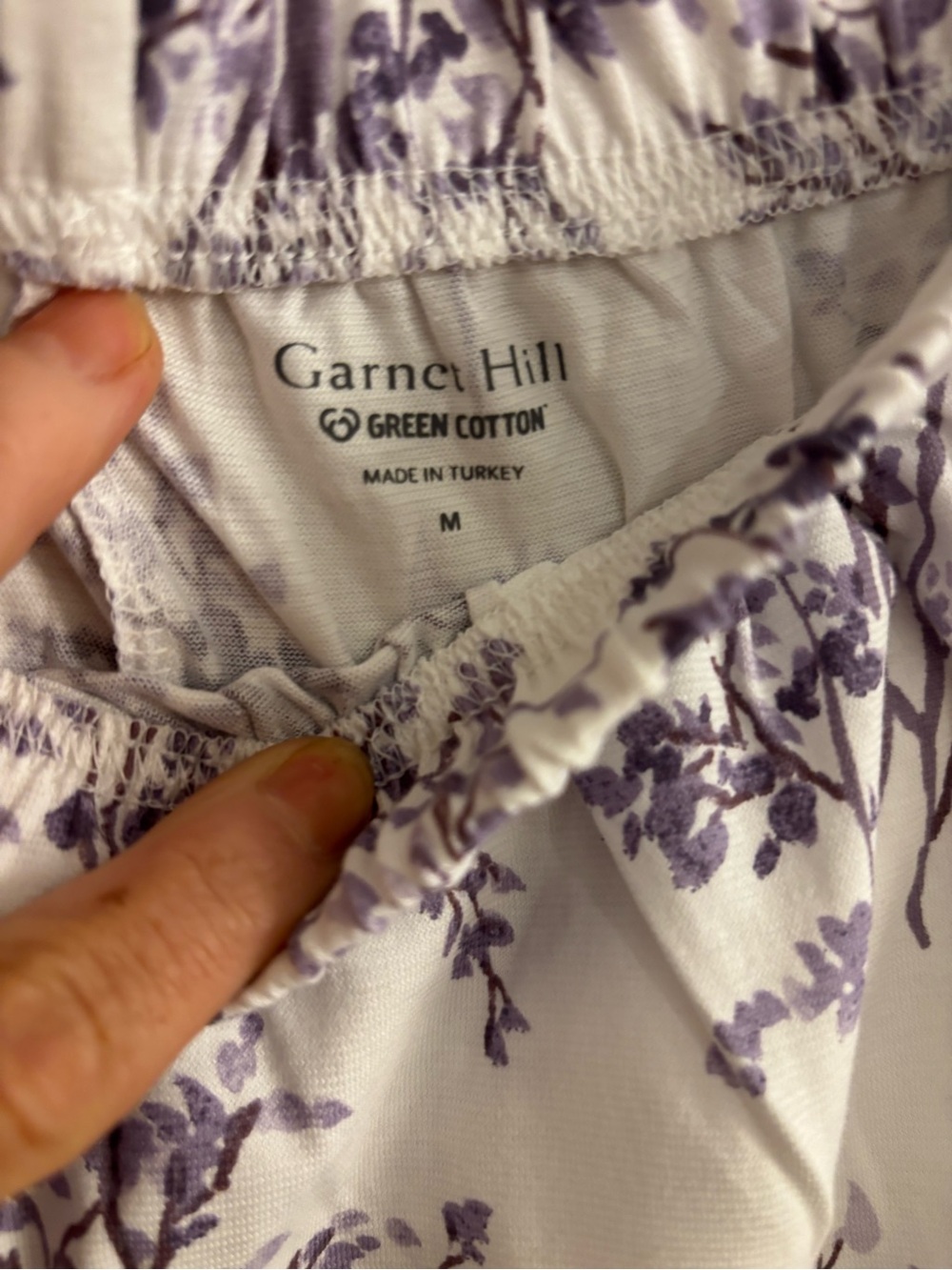 Garnet Hill White Pajama Set With Lavender Botanical Print - Picture 4 of 7